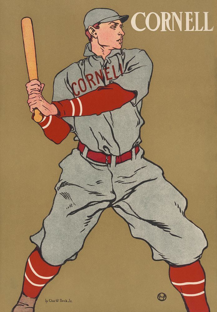 Vintage drawing of a baseball player holding a bat by Edward Penfield (1866-1925). Original from Library of Congress.…