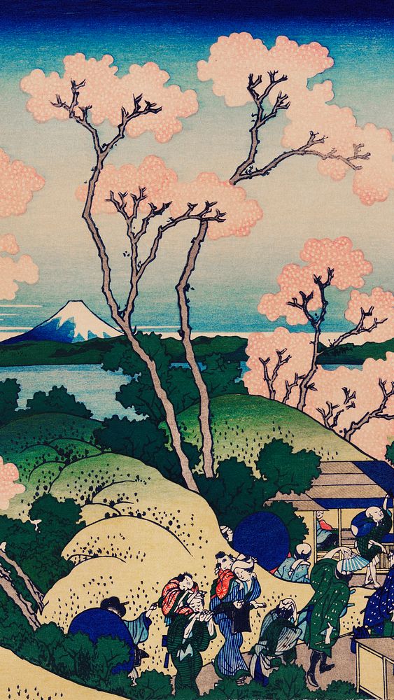 Hokusai iPhone wallpaper, mobile background, Shinagawa on the Tokaido Japanese woodblock print