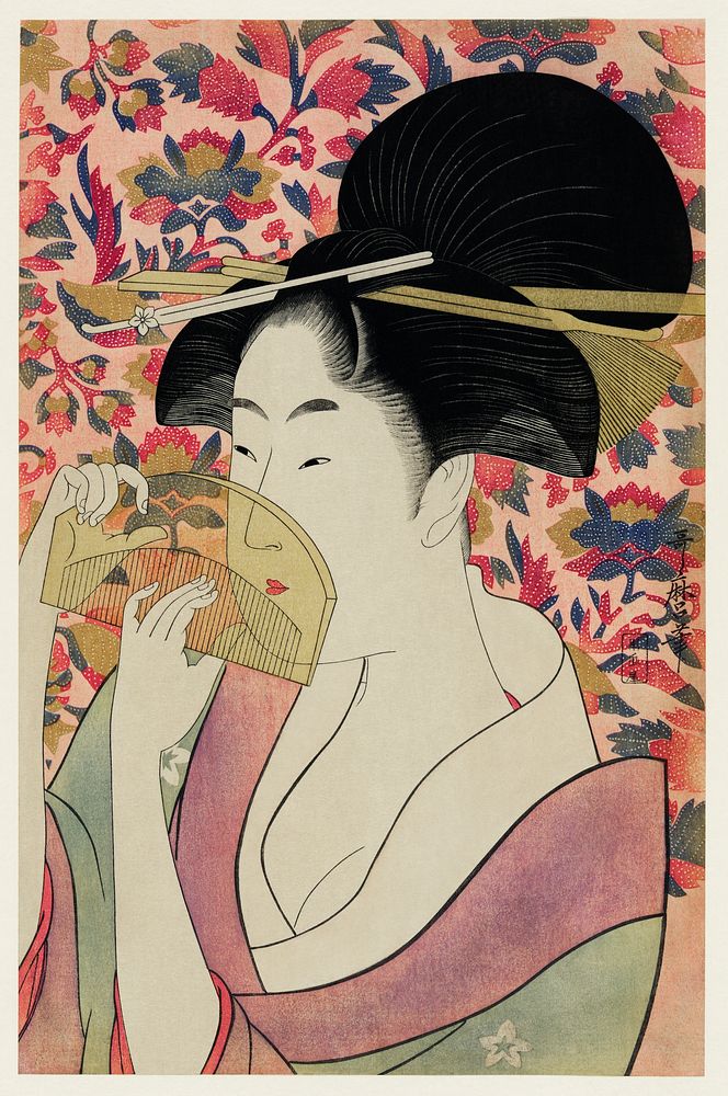 Kushi by Utamaro Kitagawa (1753-1806), meaning Comb, the traditional Japanese Ukyio-e style illustration depicts a Japanese…