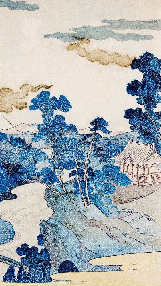 Vintage mobile wallpaper, iPhone background, Fuji no Yukei painting, remix from the artwork of Utagawa Kuniyoshi