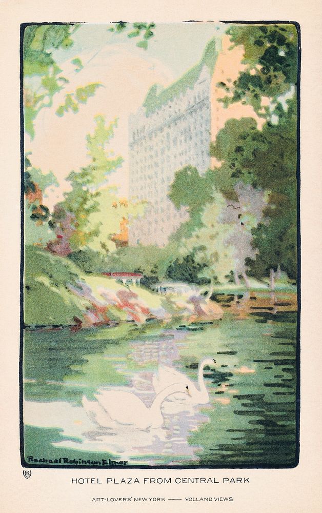 Hotel Plaza from Central Park (1914) from Art&ndash;Lovers New York postcard in high resolution by Rachael Robinson Elmer.…