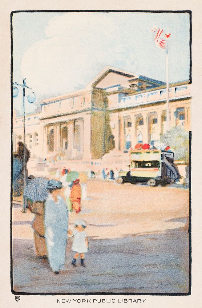 New York Public Library (1914) from Art&ndash;Lovers New York postcard in high resolution by Rachael Robinson Elmer.…