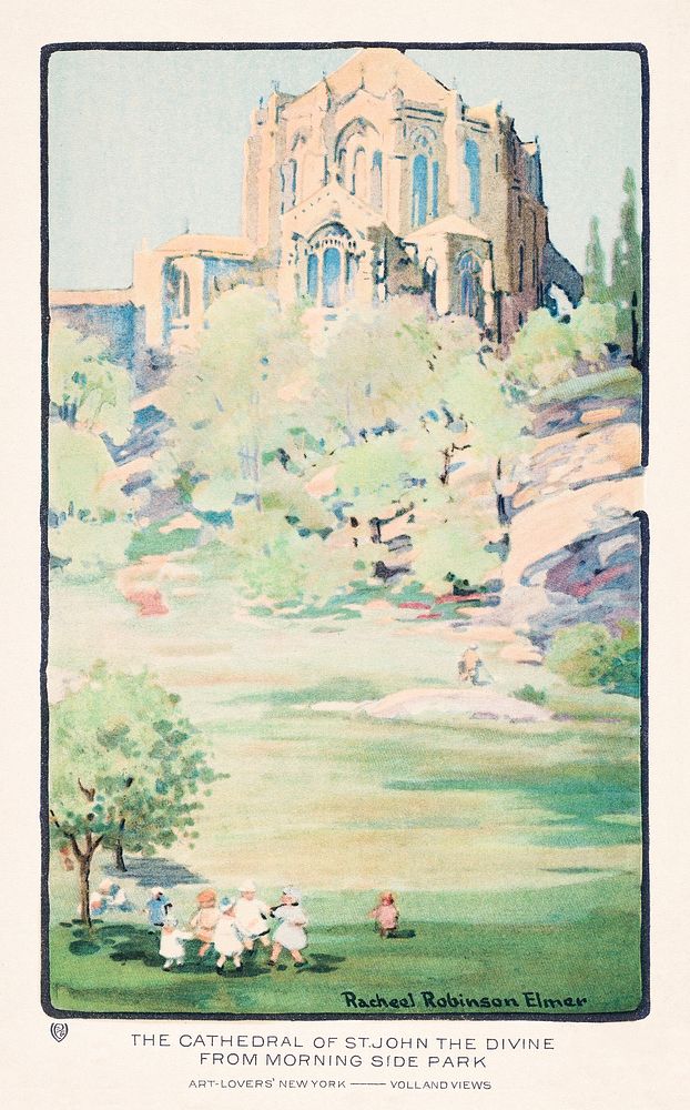The Cathedral of St. John the Divine from Morningside Park (1914) from Art&ndash;Lovers New York postcard in high resolution…