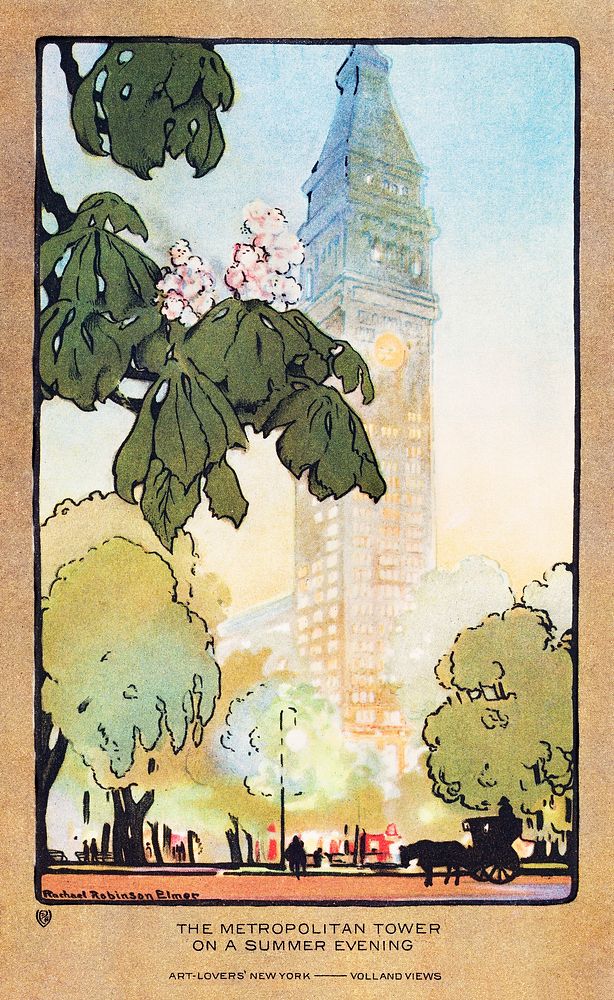 The Metropolitan Tower on A Summer Evening (1914) from Art&ndash;Lovers New York postcard in high resolution by Rachael…
