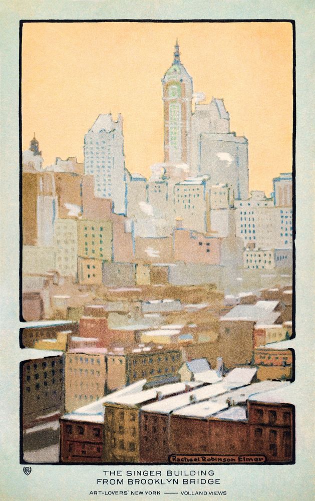 The Singer Building from Brooklyn Bridge (1914) from Art&ndash;Lovers New York postcard in high resolution by Rachael…