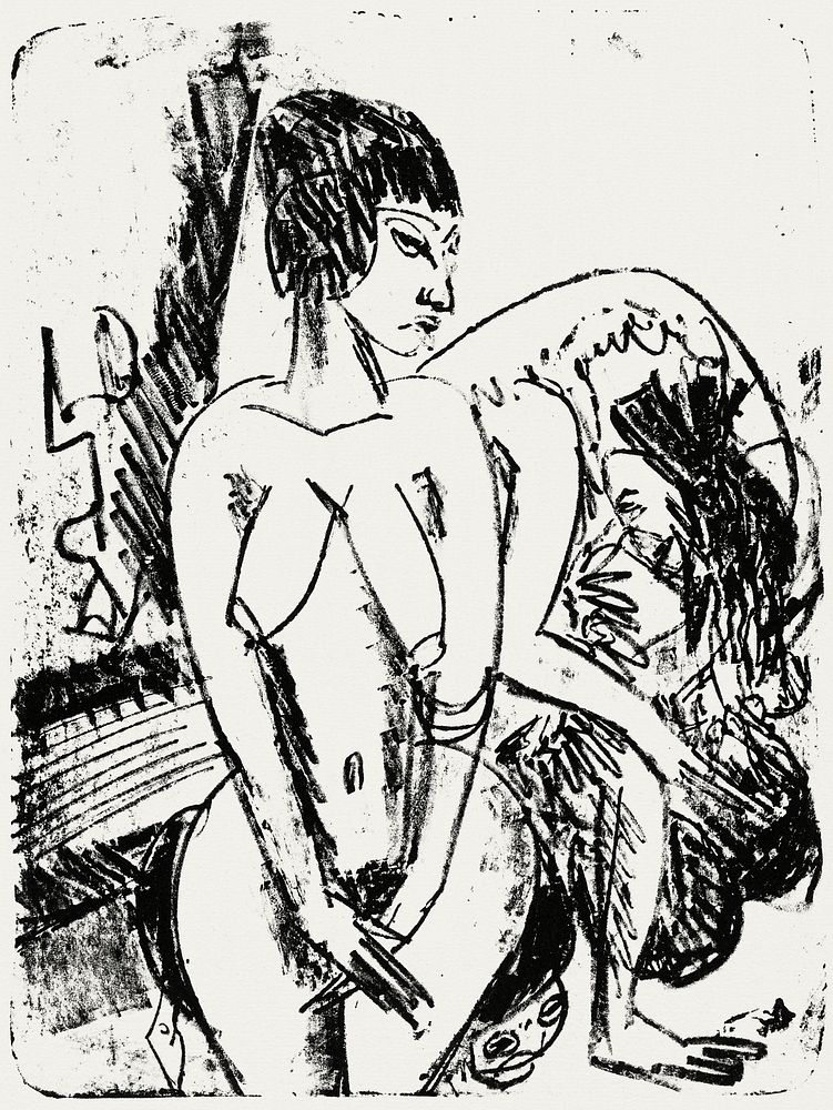 Two Women (1914) print in high resolution by Ernst Ludwig Kirchner. Original from Yale University Art Gallery. Digitally…