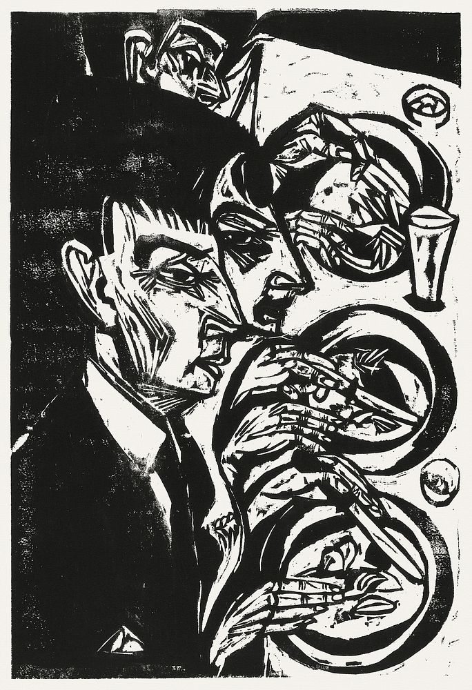 Nervous People at Dinner (1916) print in high resolution by Ernst Ludwig Kirchner. Original from Yale University Art…