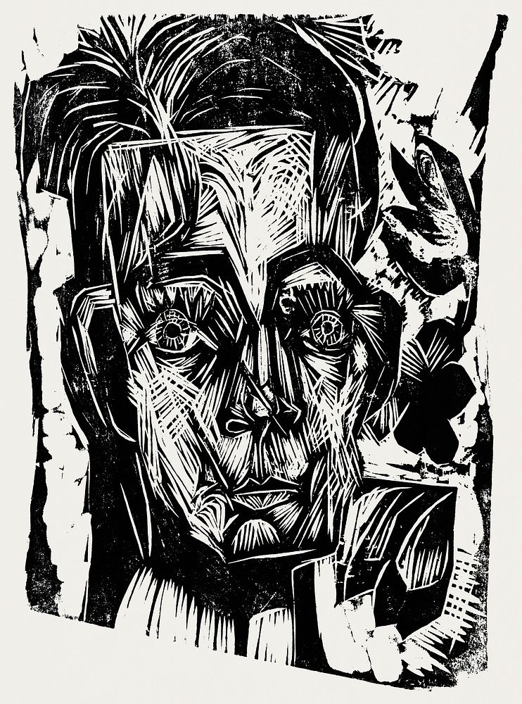Head of Dr. Robert Binswanger (ca.1917&ndash;1918) print in high resolution by Ernst Ludwig Kirchner. Original from The…