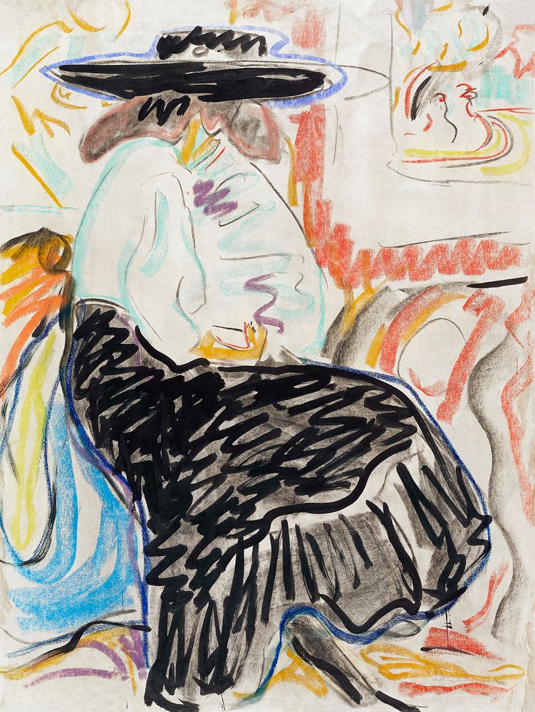 Seated Woman in the Studio (1909) painting in high resolution by Ernst Ludwig Kirchner. Original from The Minneapolis…