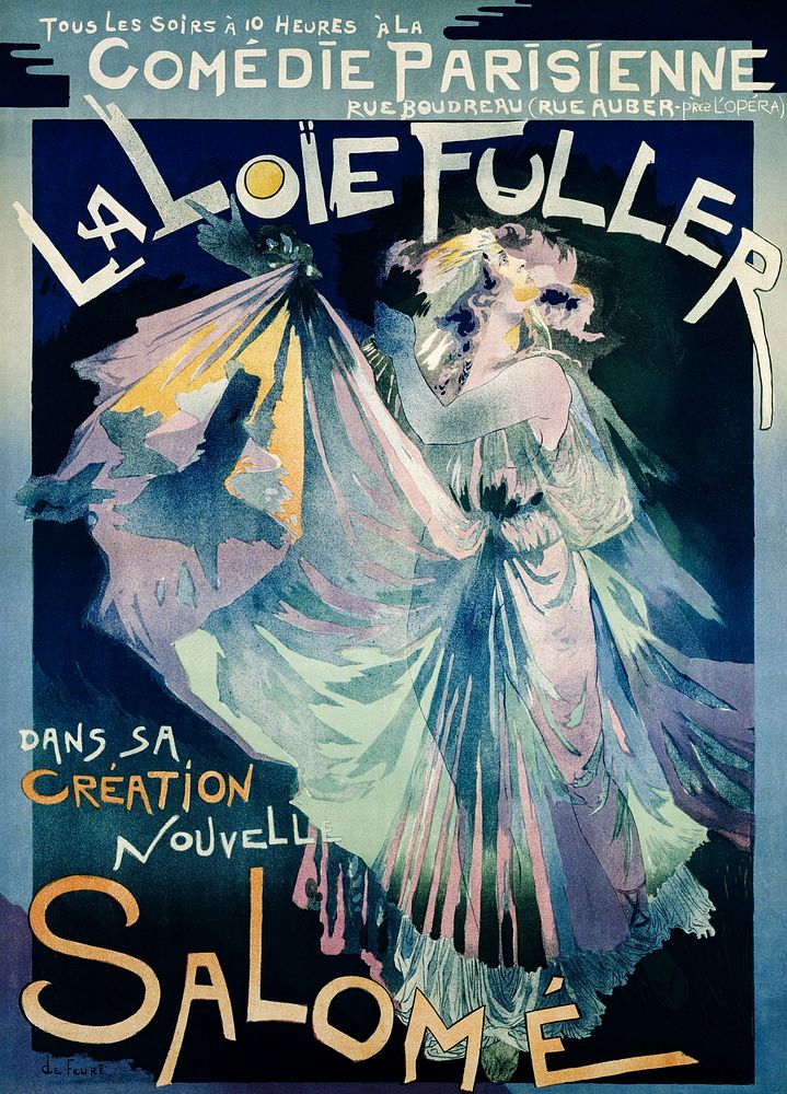 Poster of Com&eacute;die&ndash;Parisienne with portrait of Loie Fuller (1895) print in high resolution by Georges de Feure.…