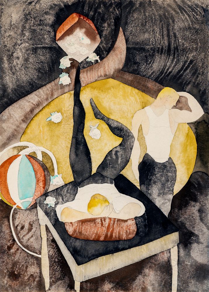 In Vaudeville: Two Acrobat-Jugglers(1916) painting in high resolution by Charles Demuth. Original from The Barnes…