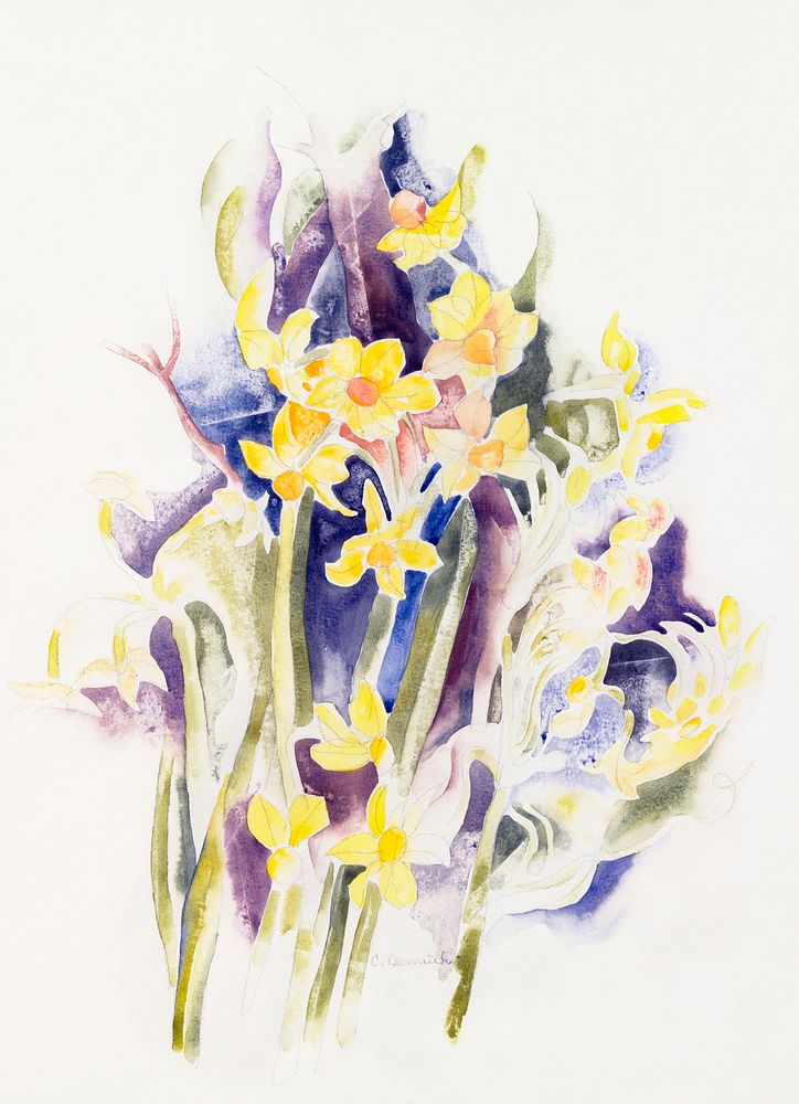 Small Daffodils (ca. 1914) painting in high resolution by Charles Demuth. Original from The MET Museum. Digitally enhanced…