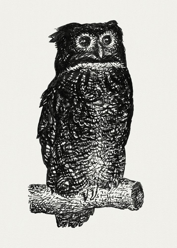 Owl (ca. 1891&ndash;1941) drawing in high resolution by Leo Gestel. Original from The Rijksmuseum. Digitally enhanced by…