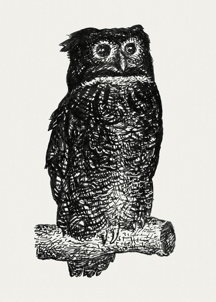 Owl (ca. 1891–1941) drawing in high resolution by Leo Gestel. Original from The Rijksmuseum. Digitally enhanced by rawpixel.