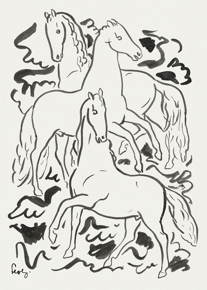 Three Horses (ca. 1925&ndash;1930) drawing in high resolution by Leo Gestel. Original from The Rijksmuseum. Digitally…