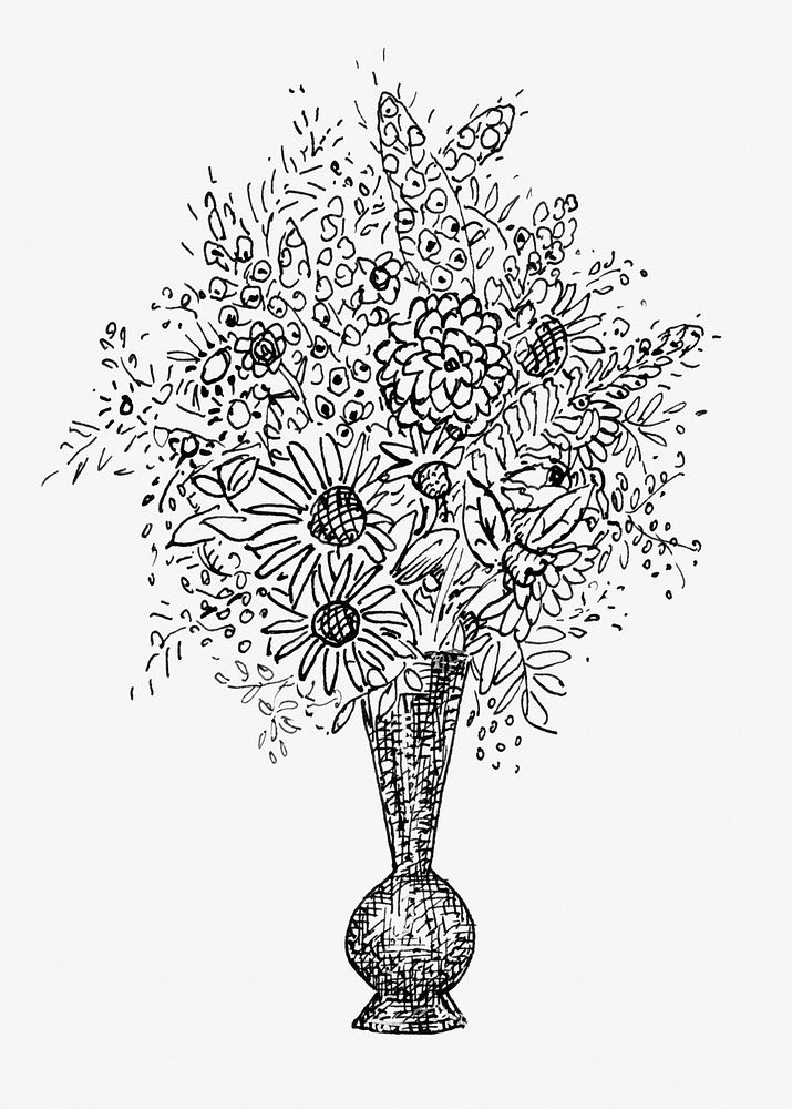 Flower vase psd vintage drawing, remixed from artworks from Leo Gestel
