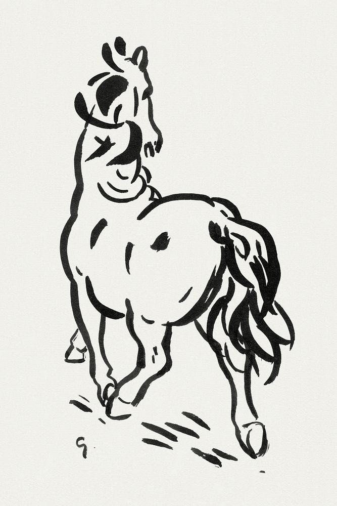 Horse (ca. 1891&ndash;1941) drawing in high resolution by Leo Gestel. Original from The Rijksmuseum. Digitally enhanced by…