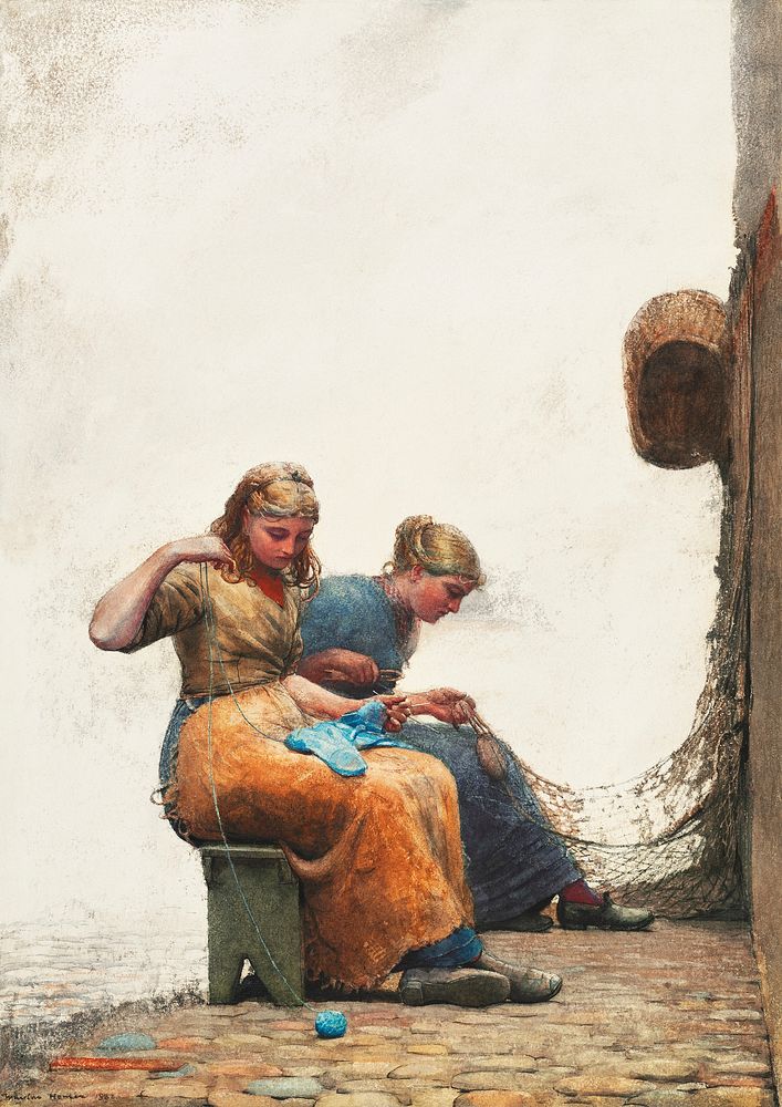Mending the Nets (1882) by Winslow Homer. Original from The National Gallery of Art. Digitally enhanced by rawpixel.