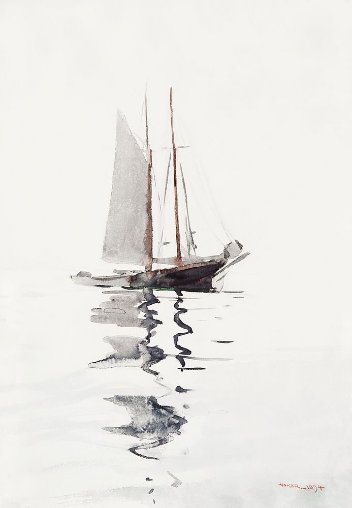 Two&ndash;masted Schooner with Dory (1894) by Winslow Homer. Original from The Smithsonian. Digitally enhanced by rawpixel.