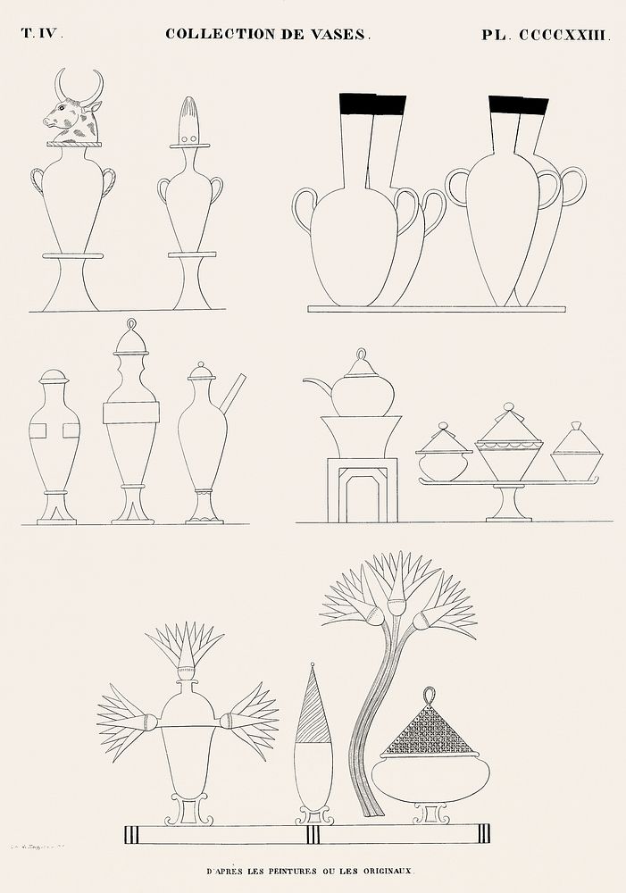 Collection of vases. From the paintings or originals from Monuments de l'&Eacute;gypte et de la Nubie (1835&ndash;1845) by…