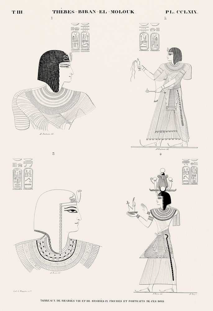 Vintage illustration of Tomb of Ramses III and Ramses IX, figures and portraits of these kings from Monuments de…