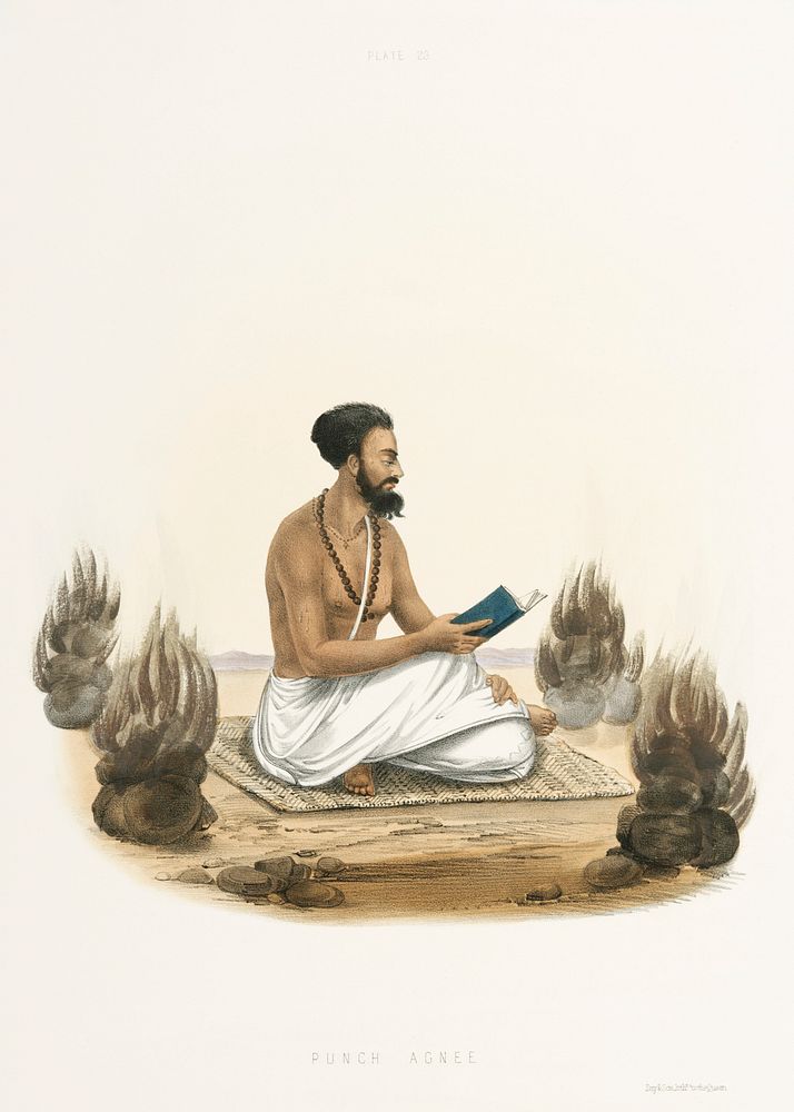 Punch Agnee from The Sundhya or the Daily Prayers of the Brahmins (1851) by Sophie Charlotte Belnos (1795&ndash;1865).