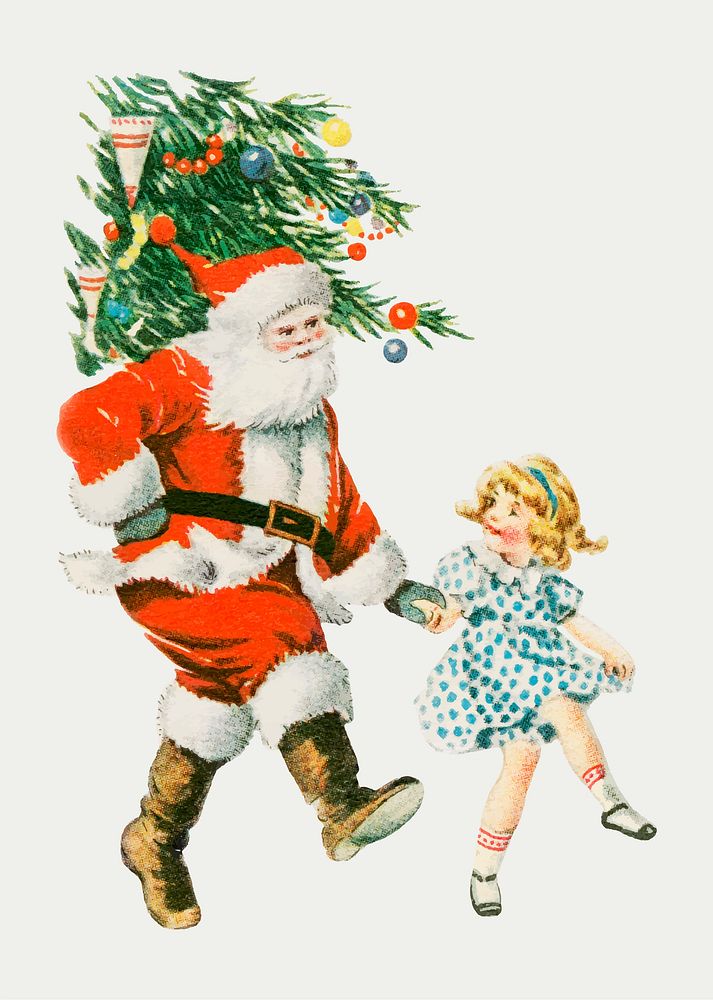 Santa Claus dancing with a little girl merrily to celebrate Christmas vector