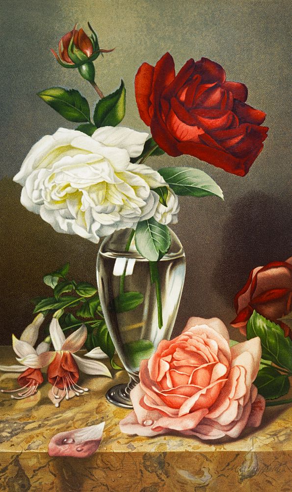 Roses in a glass vase from The Miriam and Ira D. Wallach Division Of Art, Prints and Photographs: Picture Collection…