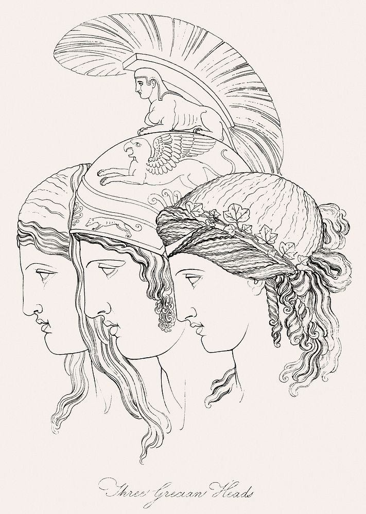 Vintage illustration of Three Grecian heads