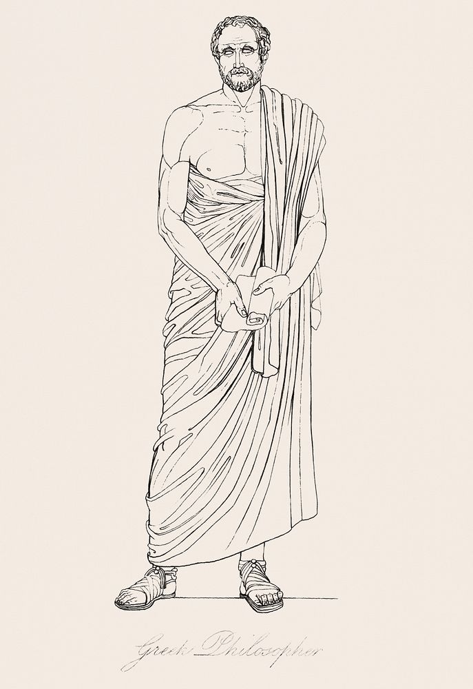 Greek philosopher from An illustration of the Egyptian, Grecian and Roman costumes by Thomas Baxter (1782&ndash;1821).…