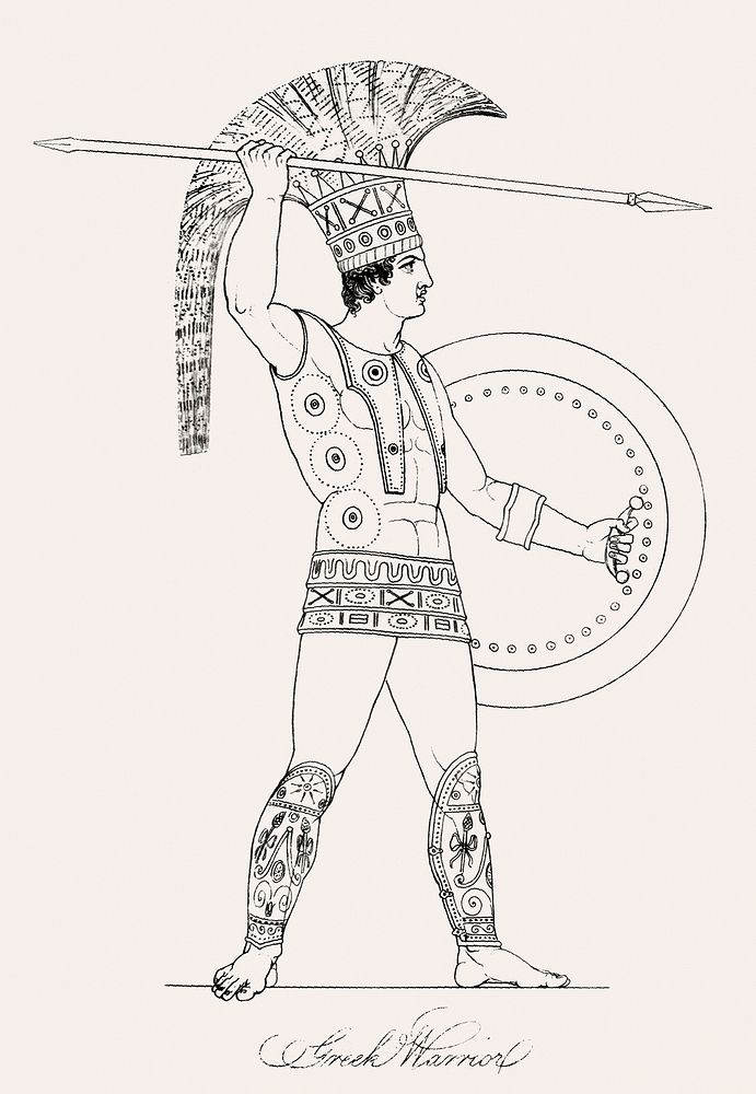Greek warrior from An illustration of the Egyptian, Grecian and Roman costumes by Thomas Baxter (1782&ndash;1821). Original…