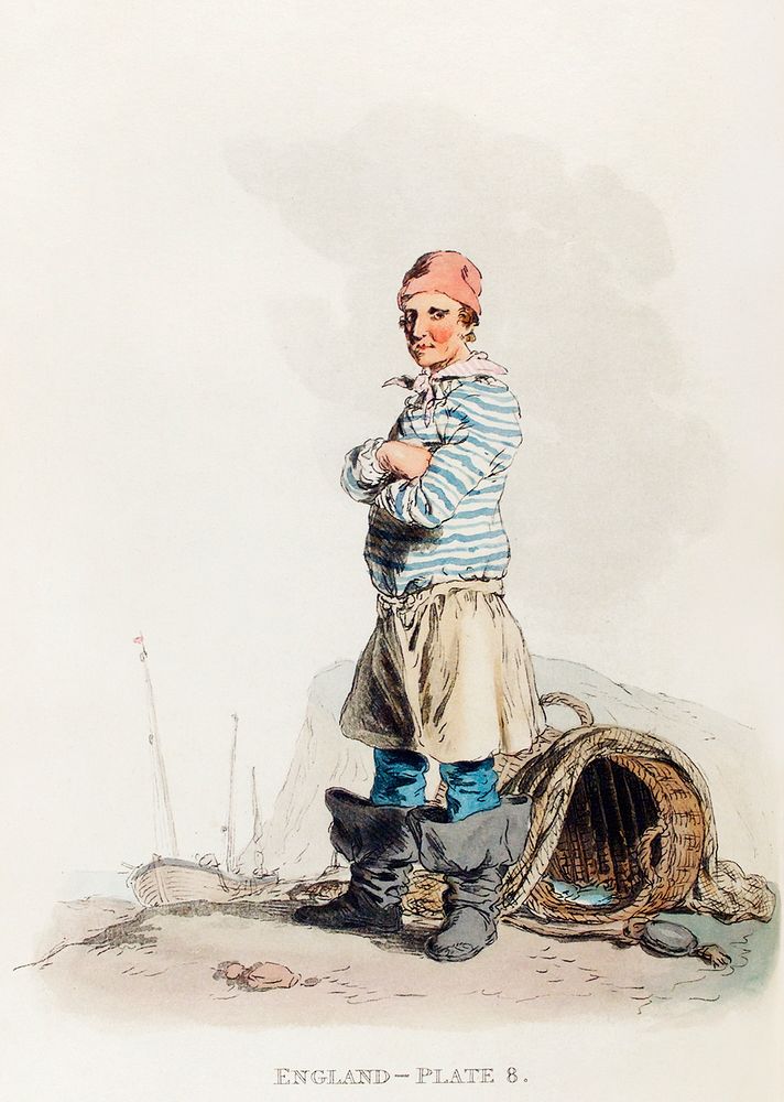 Illustration of a hastings fisherman from Picturesque Representations of the Dress and Manners of the English(1814) by…