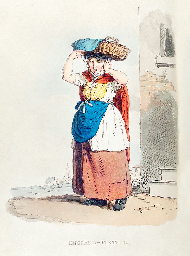Illustration of a Billinsgate fish-woman from Picturesque Representations of the Dress and Manners of the English(1814) by…