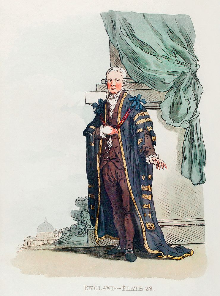 Illustration of lord-Mayor from Picturesque Representations of the Dress and Manners of the English(1814) by William…