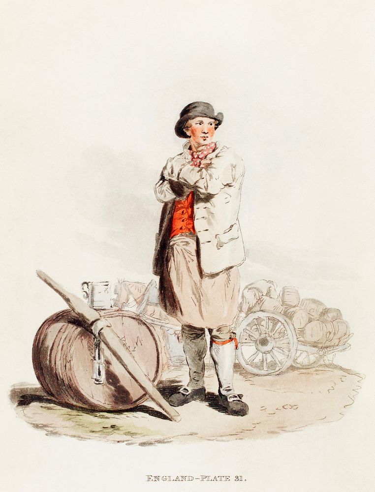 Illustration of a drayman from Picturesque Representations of the Dress and Manners of the English(1814) by William…
