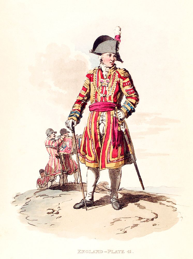 Illustration of a serjeant trumpeter from Picturesque Representations of the Dress and Manners of the English(1814) by…