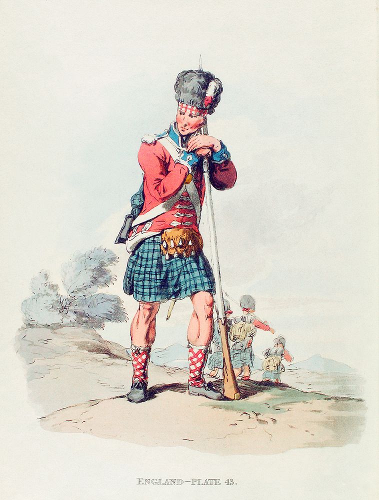 Illustration of the private of the 42nd Regiment from Picturesque Representations of the Dress and Manners of the…