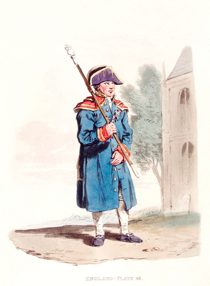 Illustration of beadle of the chruch from Picturesque Representations of the Dress and Manners of the English(1814) by…