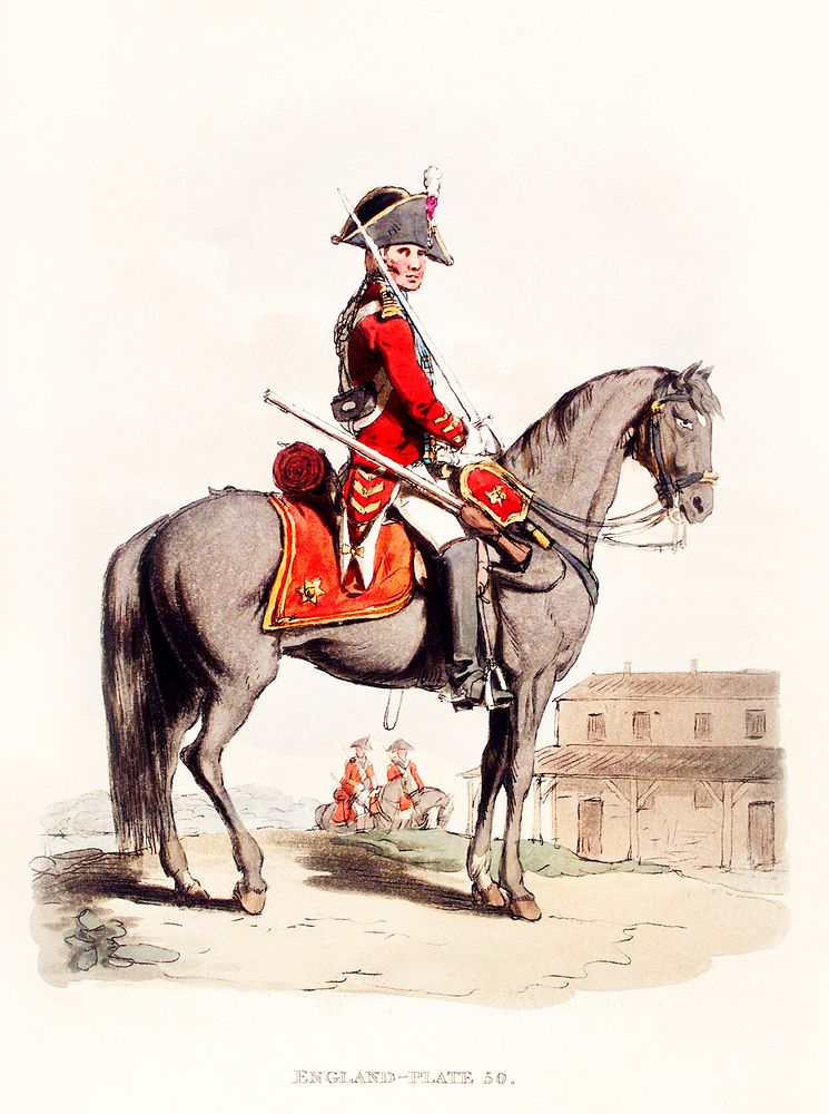 Illustration of the private of Life Guards from Picturesque Representations of the Dress and Manners of the English(1814) by…