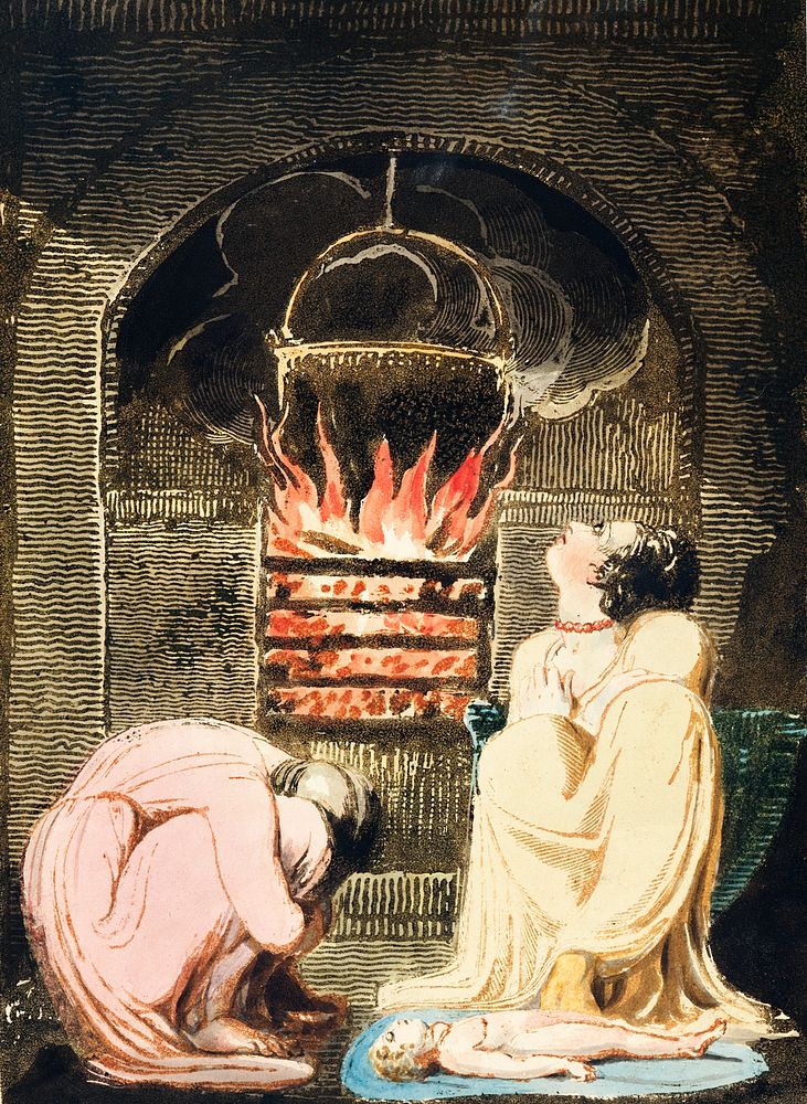 Cauldron over a fire from Europe: a Prophecy (1794) illustration by William Blake (1752-1827). Original from The New York…