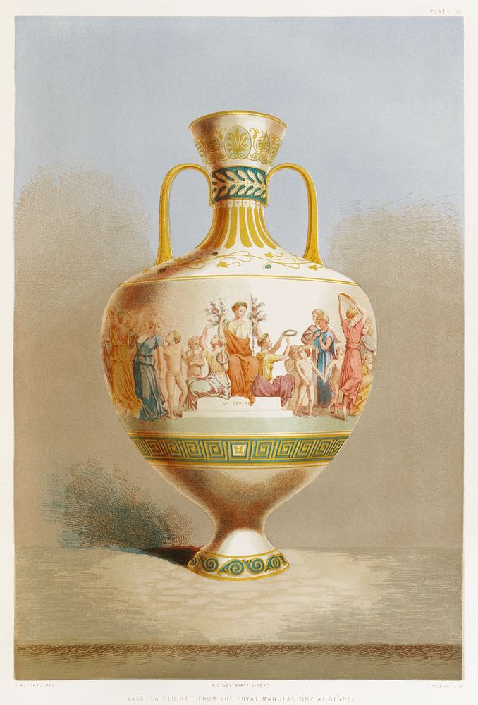 Vase "la gloire" from the royal manufactory at S&eacute;vres from the Industrial arts of the Nineteenth Century (1851-1853)…