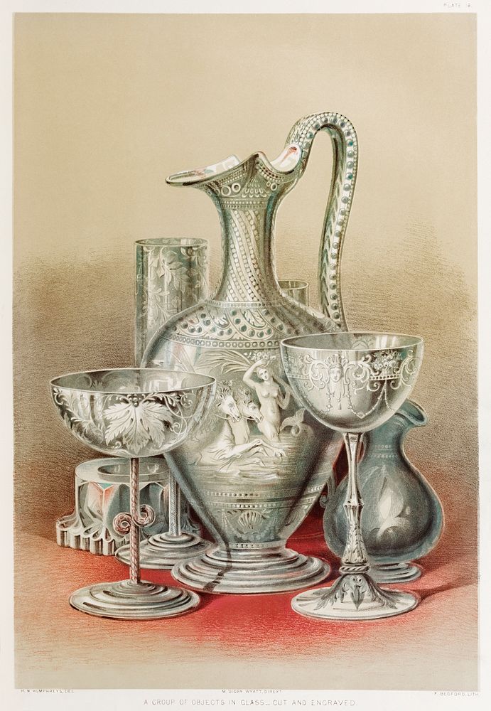 Group of objects in glass from the Industrial arts of the Nineteenth Century (1851-1853) by Sir Matthew Digby wyatt (1820…