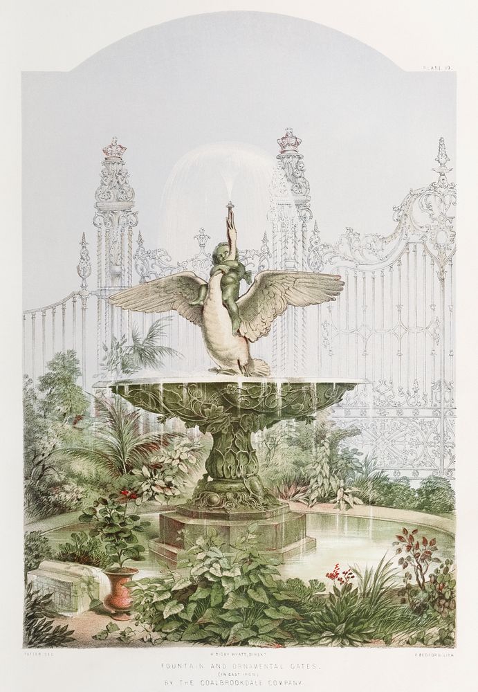 Fountain and ornamental gates from the Industrial arts of the Nineteenth Century (1851-1853) by Sir Matthew Digby wyatt…