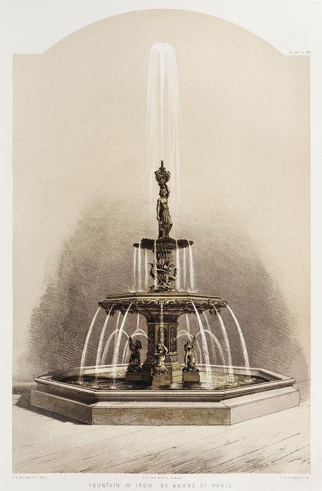 Fountain in iron from the Industrial arts of the Nineteenth Century (1851-1853) by Sir Matthew Digby wyatt (1820-1877).