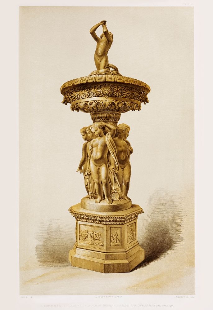 Fountain in terra cotta from the Industrial arts of the Nineteenth Century (1851-1853) by Sir Matthew Digby wyatt (1820…