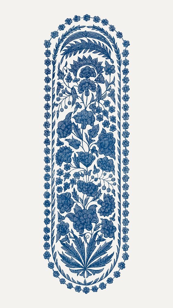 Vintage flower mobile wallpaper vector, beautiful indian embroidery, remix from the artwork of Sir Matthew Digby Wyatt