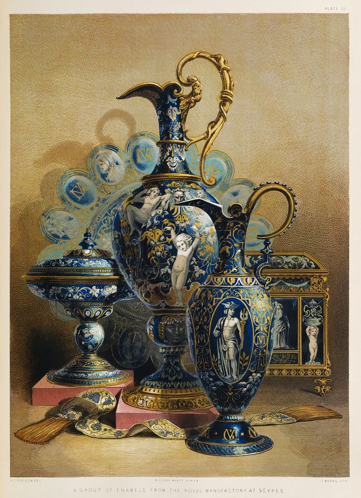 Group of enamels from the royal manufactory at S&eacute;vres from the Industrial arts of the Nineteenth Century (1851-1853)…