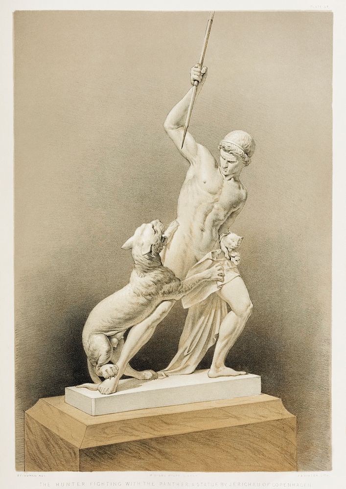 "The hunter fighting with the panther" A statue by Jerichau of Copenhagen from the Industrial arts of the Nineteenth Century…
