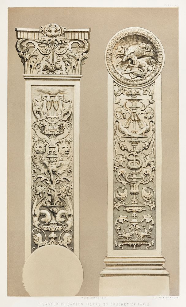 Pilaster in carton pierre from the Industrial arts of the Nineteenth Century (1851-1853) by Sir Matthew Digby wyatt (1820…