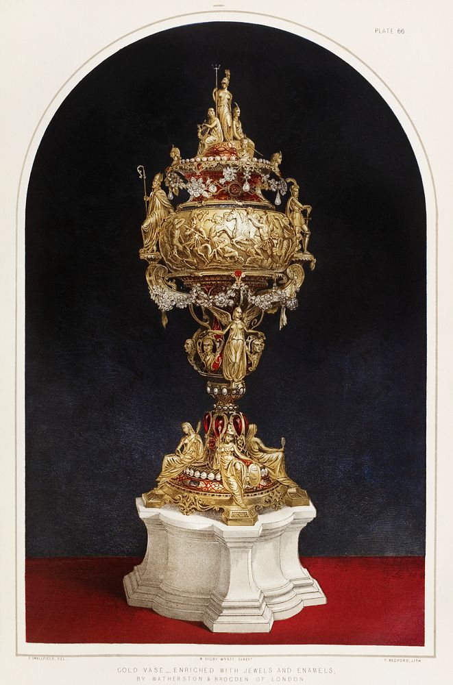 Gold vase enriched with jewels and enamels from the Industrial arts of the Nineteenth Century (1851-1853) by Sir Matthew…